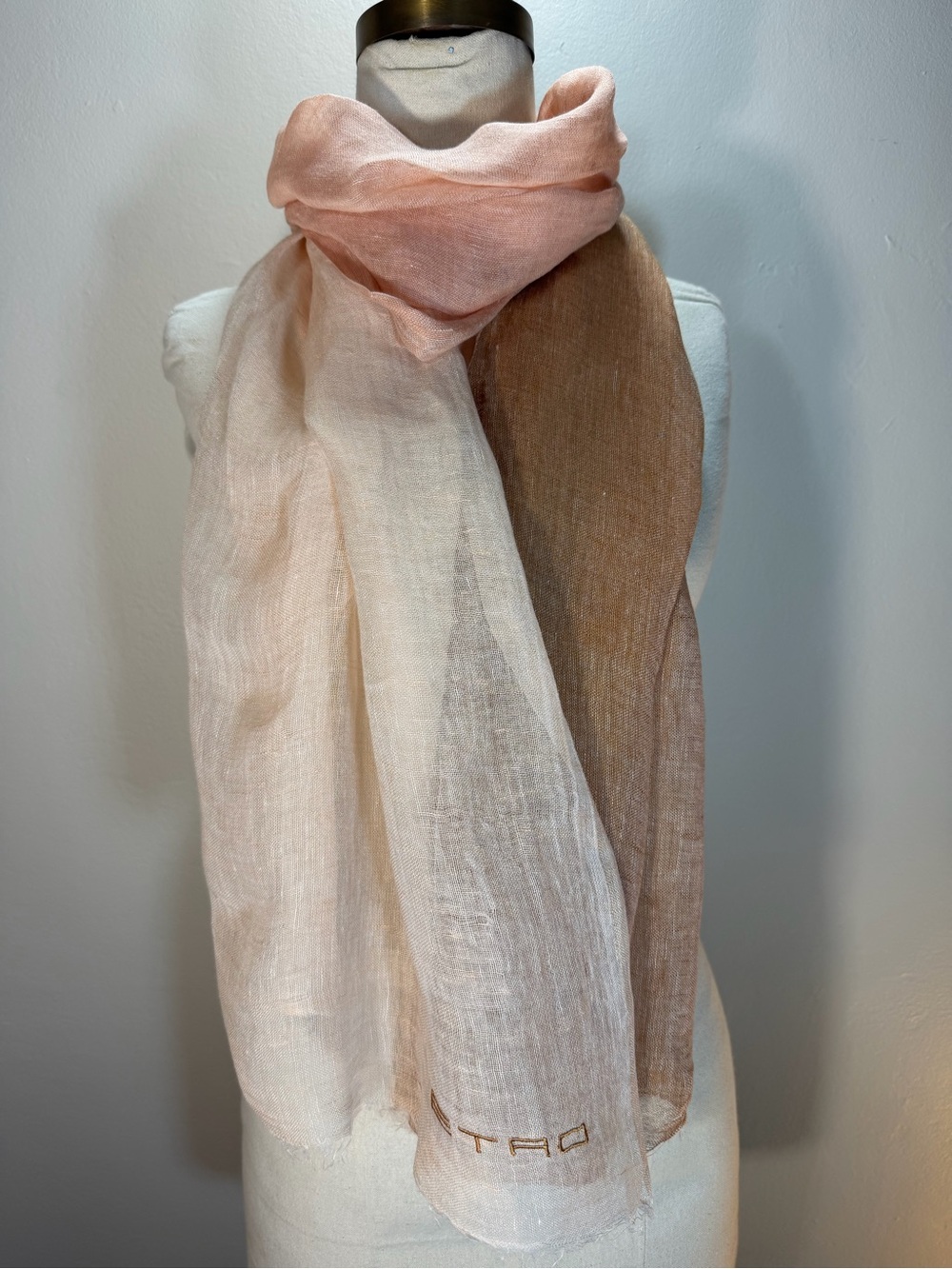 ETRO Ombre Linen Scarf in Blush, Cream & Brown